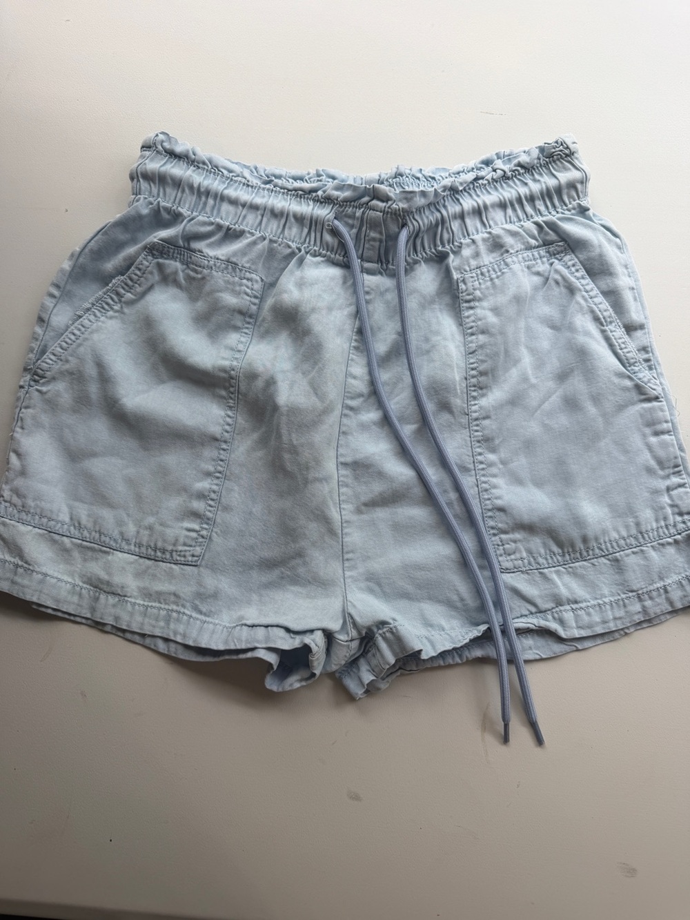 Charlotte Russe 100% Tencel High-Waist Drawstring Shorts medium denim look